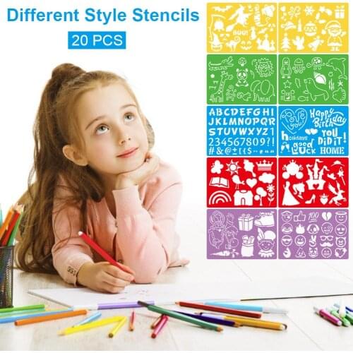 20pcs Kids Drawing Template Set Art Tool Painting Stencil Rulers Drawing Color Board Children Painting Learning Education Aids