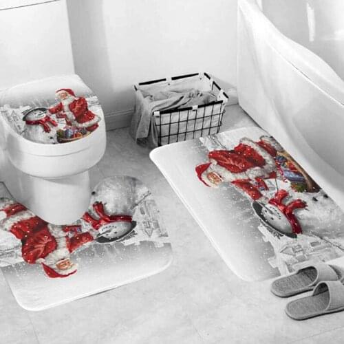 3PCS Christmas Toilet Seat & Cover Santa Claus Bathroom Mat Xmas Decor Bathroom Santa Toilet Seat Cover Rug Home Decoration