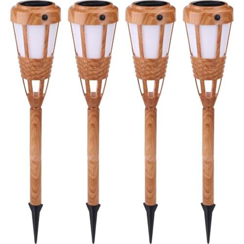 4pcs LED Solar Ground Lights Simulation Flame Torch Lawn Stake Lamp Bamboo Garden Decoration Outdoor Courtyard Light for Pathway