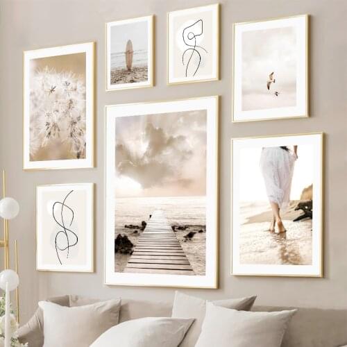 Dandelion Sun Bridge Beach Surf Girl Abstract Nordic Posters And Prints Wall Art Canvas Painting Wall Pictures For Living Room