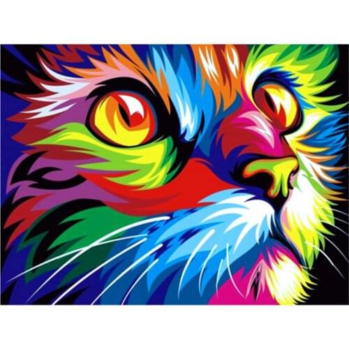 Diy Diamond Painting Colored Cat Embroidery Europe Home Decoration Square Resin Mosaic Kits Full Needlework Crafts Animals Round