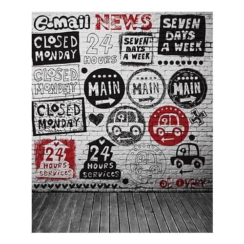 White Wall with Newspaper Printed Vinyl Backdrops for Photography Wood Floor Background for Photo Studio Custom Different Signal