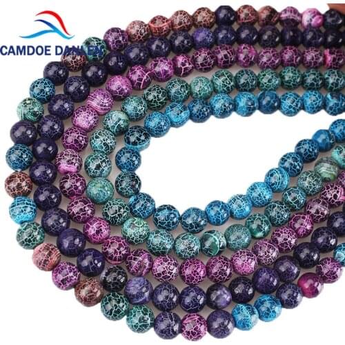 Natural Stone Beads Dark Blue Cracked Dream Fire Dragon Veins Agates Round Beads For Jewelry Making DIY Bracelet 6/8/10mm