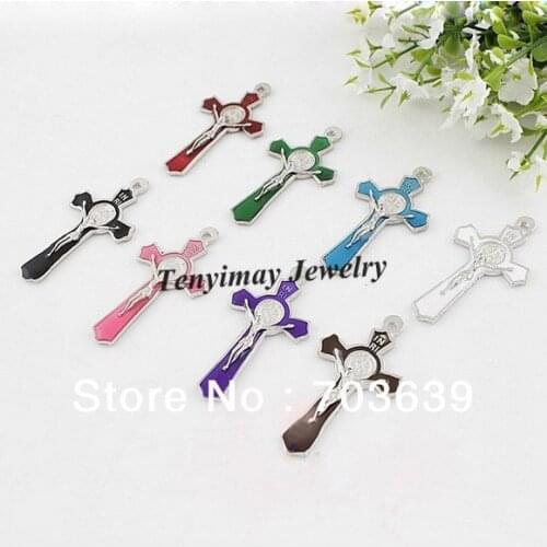 Mixed Color 50mm Enamel Alloy Jesus Cross Necklace Pendant 24pcs/lot Fashion Jewelry Pendants