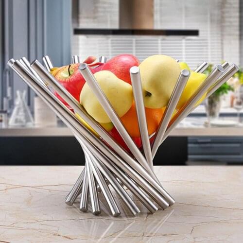 Creativity Stainless Steel Fruit Basket Foldable Rotation Fruit Stand Bowl Retractable Fruit Tray Basket Kitchen Organizer Tools