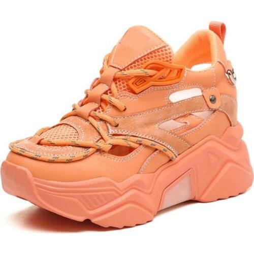 Fashion Sneakers Womens Cow Leather Closed Toe Sandals Platform Wedge High Heels Summer Boots Casual Beach Shoes