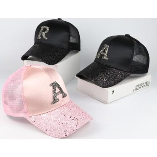 Summer women letter rhinestone baseball caps Elegant men solid breathable trucker cap AdjustMesh Snapbacks