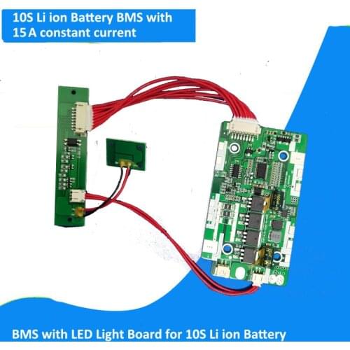 10S 36V LI ion Battery BMS with 15A constant current with LED light board with switch controlling for e-bike battery pack