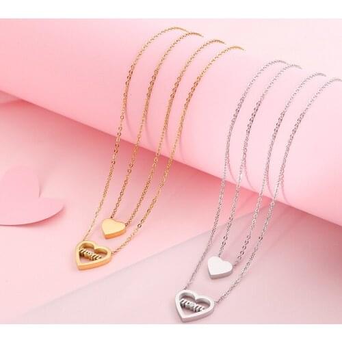 Minar Unique Design Letter Love Heart Pendant Necklace for Women Korean Fashion Hollow Out Necklace Jewelry Accessories