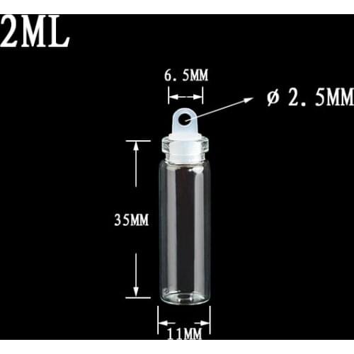 2ml Mini Glass Bottles Pendants With Rubber Stoppers DIY Small Perfume Vials Gifts Jars 100pcs