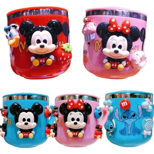 Fashion Disney Mickey Minnie Stitch Cups Milk Cup 3D Cartoon Stainless Steel Cup Kids Cup Cute Mug Christmas Gift Shipping Free