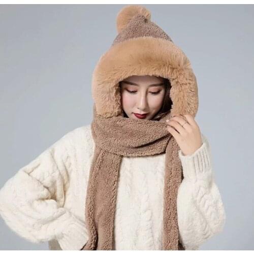 Fashion Winter Women Novelty Beanies Caps Warm Cute Bear Ear Hat Casual Plush Hat Scarf Set Casual Solid Women Caps Present