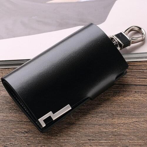 WILLIAMPOLO Men Key Holder Wallet Small Car Key Organizer Genuine Leather Keychain Bag Cover With Zipper Coin Pocket Mini Purse