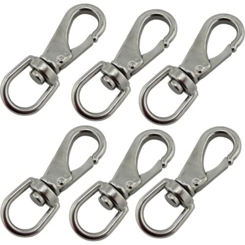 Pack of 6 Marine Boat Swivel Eye Spring Snap Hook Size 2# M6 304 Stainless Steel Silver Chain Fastener Hooks Carabiner