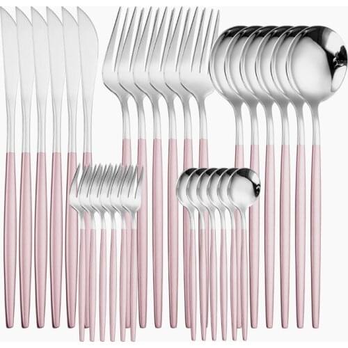 Pink Silver Dinnerwware Set Golden Cutlery Set Western Tableware Forks Spoons Knives Sets Rainbow Color Utensils Dropshipping