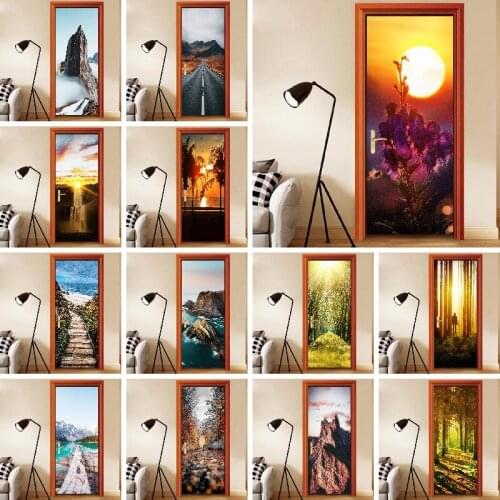 Nature Landscape Door Stickers Self Adhesive Waterproof Canvas Home Decor 3D Pvc Mural Paper Print Art Picture for Bedroom