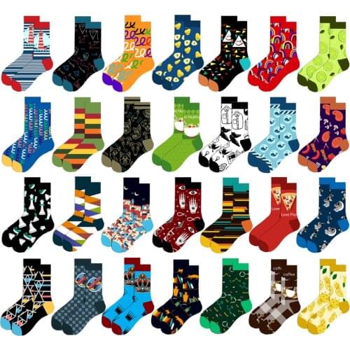 Unisex Funny Women Socks Cute Cotton Male Female Socks Personality Embroidery Stripe Fruit Food Abstract Painting Happy Socks