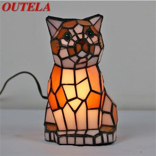 OUTELA Tiffany Table Lamps Modern LED Dog Shade Desk Light Creative for Home Bedside Decoration