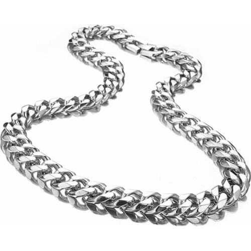 Granny Chic Boys Mens Stainless Steel Cuban Link Chain Necklace Silver Color Steel Curb Necklace For Men 7-40" 15mm Jewelry