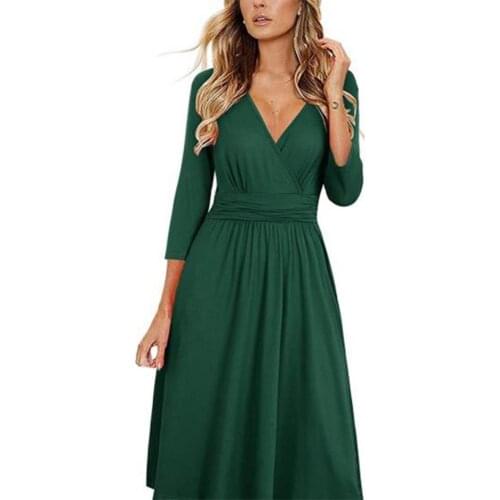 Women Dress Autumn Elegant Solid Color All Match Loose Hem Leopard Print Lady Dress Solid Color Women Spring Autumn Dress