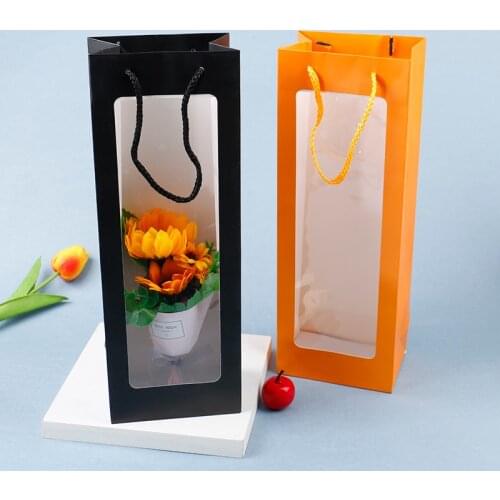 Portable Flower Box Kraft Paper Handy Gift Bag With Handhold Wedding Rose Party Gift Box Packaging Cardboard Box Bag For Wedding