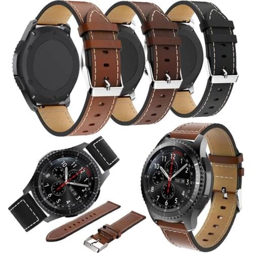 Genuine Black Leather for Samsung Gear S3 sports style Frontier Classic Watch Band for Samsung Galaxy watch 46mm pace lite strap