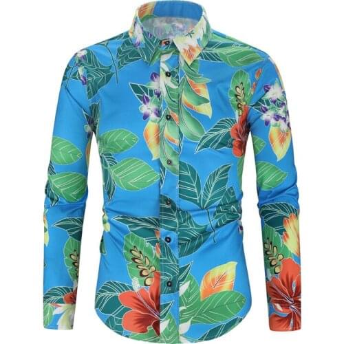 Holiday Style Shirt Men Flower Print Button Shirt Spring Long Sleeve Lapel Casual Shirts MenS Tops Hawaiian Vacation Clothing