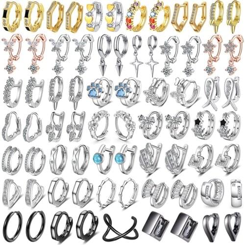 INZATT Real 925 Sterling Silver Zircon Round Hoop Huggies Earrings For Fashion Women Hiphop Fine Jewelry Minimalist Accessories