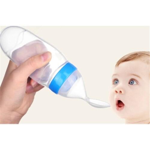 Newborn Baby Squeezing Feeding Bottle Silicone Training Rice Spoon Infant Cereal Food Supplement Feeder Safe Tableware Tools