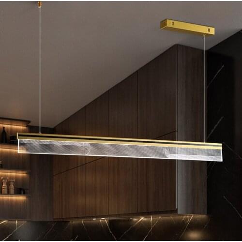 Nordic Modern Minimalist Rectangular Acrylic Dining Room Chandelier Living Room Iron Cord Pendant Lighting Fixture