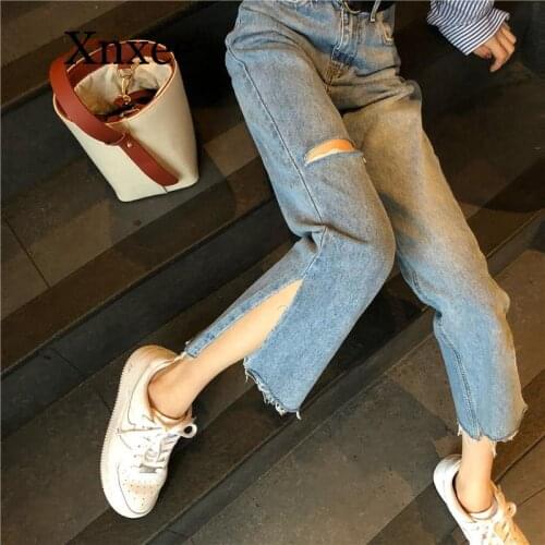 Light Blue Hole Pants Long Jeans For Women Blue Loose Harem Long Trousers Female Loose Jeans Womens Pants Casual Jeans