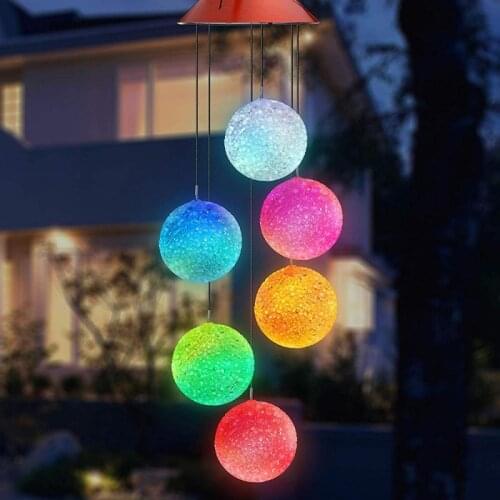 LED Solar Wind Chime Crystal Ball Hummingbird Wind Chime Light Color Changing Waterproof Hanging Solar Light For Home Garden