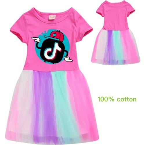 TIK TOK Girl Dress Kids Dresses For Girls Casual Lace cartoon Princess Baby Girl Clothes Summer Dress