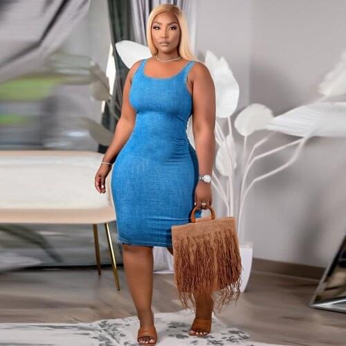 High Waist Body-shaping Summer Sheath Dress Women Sexy Sleeveless Round Neck Knee Length Dress Vintage Female Party Club Dress