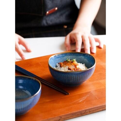 Japanese classical ceramic tableware kitchen rice bowl 4 inch retro bowls creative pottery on-glazed porcelain food cutlery