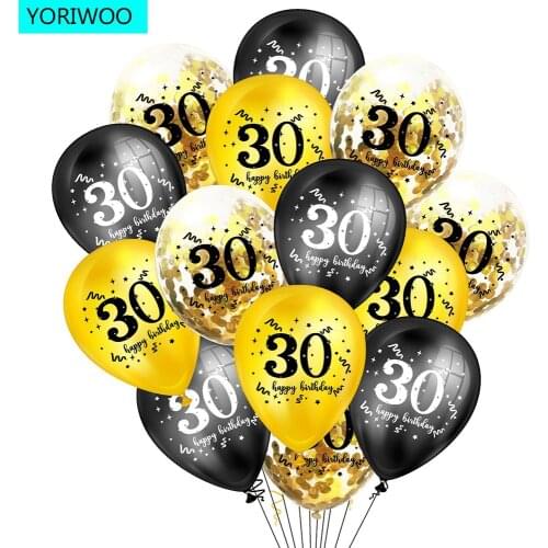 YORIWOO 18 21 30 40 50 60 Years Happy Birthday Balloon Confetti 30th Birthday Party Decorations Adult Black And Gold Baloons Air
