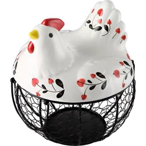 Iron Egg Storage Basket Snack Fruit Basket Creative Collection Ceramic Hen Ornaments Decoration Kitchen Accessories