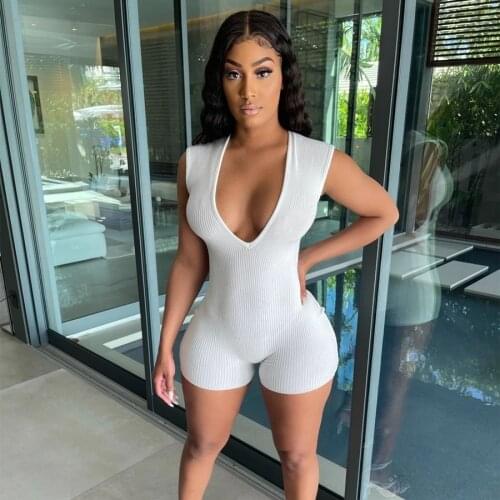 Sisterlinda Casual Fitness Women Skinny Rompers 2021 New Short Sleeve Rib Knit Stretch Workout Activewear Female Playsuits Mujer