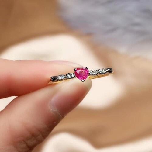 Lovely simple Slender heart Natural red ruby gem ring S925 silver natural gemstone ring girl women party gift fine jewelry