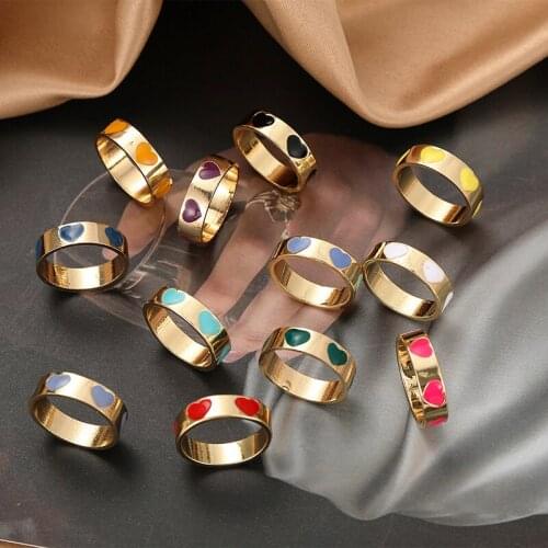 Geometric Candy Color Love Heart Peach Finger Rings for Women Gothic Index Thick Opening Rings Aesthatic Party Jewelry Gift