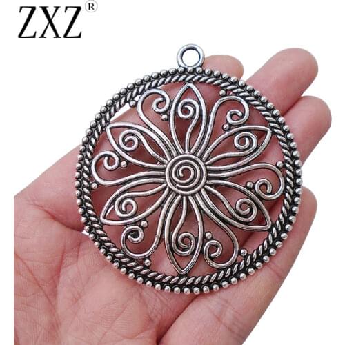 ZXZ 2pcs Large Open Flower Round Charms Pendants for Necklace Jewelry Making Findings 60mm