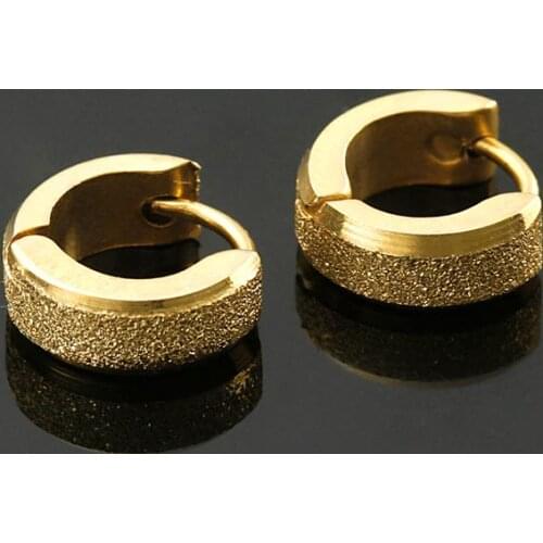 10PAIR gold-color Earrings Frosted Bijoux Aros Brincos Ouro Bebe Nina Huggie 316L Stainless Steel Classic 4mm Jewellry For Men