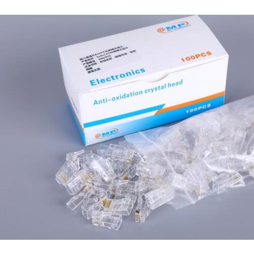 100 Pieces 8P8C RJ45 Modular Plug For Network CAT5 LAN Professional High Quality Super Five Perforated Crystal Head Dropshipping
