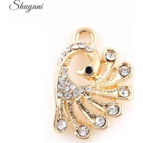 16*23mm 20Pcs Alloy Metal Crystal Peacock Bracelets Charms Pendant Handmade Jewelry Findings