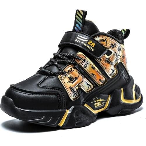 2020 New Style Boys Basketball Shoes Outdoor Sport Shoes PU Leather Kids Sneakers Trainers