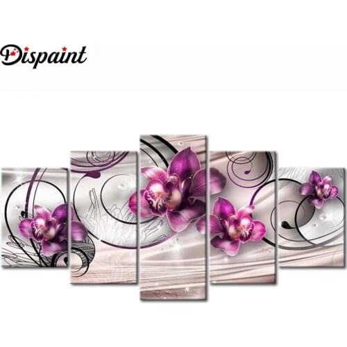 Dispaint 5pcs Full Square/Round Drill 5D DIY Diamond Painting "Orchid peony lily" Multi-picture Combination Embroidery 5D Gift