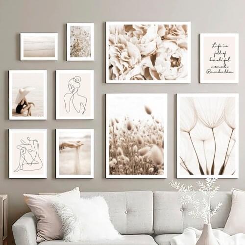 Abstract Lines Girl Quote Beige Landscape Wall Art Canvas Painting Nordic Posters And Prints Wall Pictures For Living Room Decor