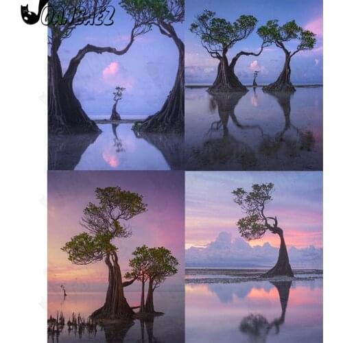 Lake Diamond Painting 5D Diy Sunset Mosaic Embroidery Tree Cross Stitch Set Hand Inlaid Crafts Home Decoration