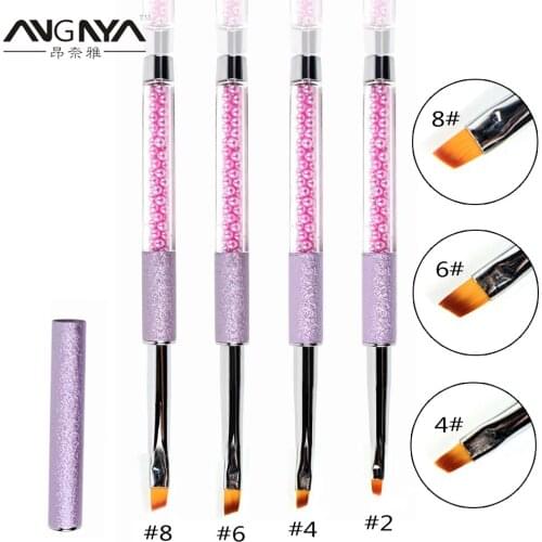 ANGNYA Oblique Head Nail Art UV Gel Brush Pen Purple Pearl Handle Nail Polish Builder Flower Carving Painting Pen Manicure Tool