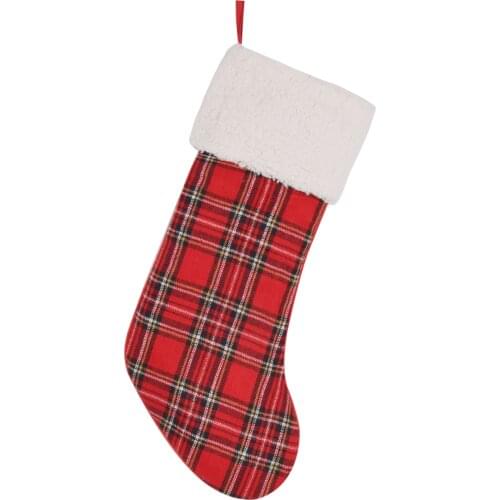 Free shipping Promotion Plaid body With sherpa Cuff Christmas stocking red P1764